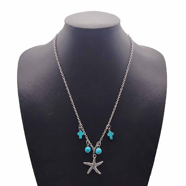 

PandaHall Starfish Pendant Necklace, Cable Chains Alloy Green