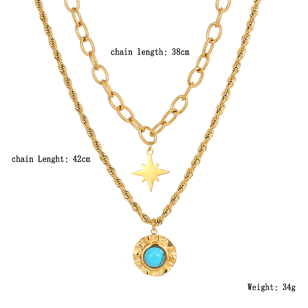 

PandaHall Stainless Steel Star Pendant Necklaces, Double Layer Necklaces Stainless Steel