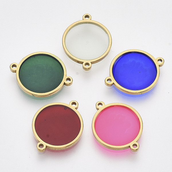 

PandaHall 201 Stainless Steel Links connectors, with Epoxy Resin, Flat Round, Mixed Color, Golden, 18x14x1.5mm, Hole: 1.2mm Resin Flat Round..., Multicolor