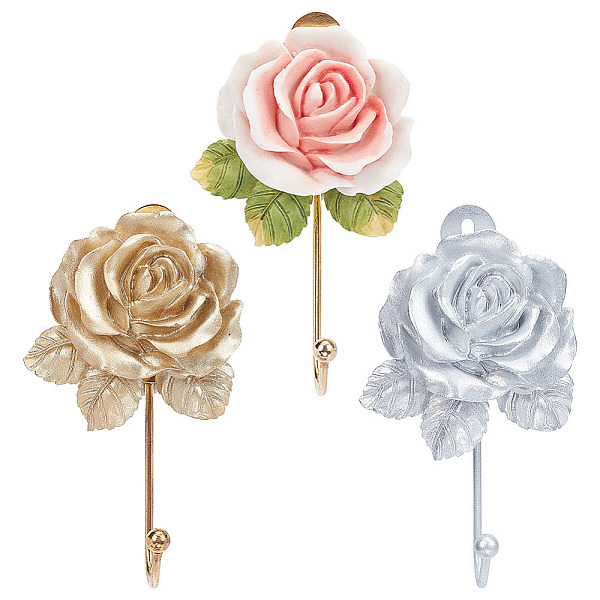 

PandaHall 3 Pcs Resin Flower Wall Hooks, 3 Colors Decorative Robe Hook Beautiful Rose-Shaped Hooks for Hanging Scarf Bag Coat Key Towel..., Multicolor