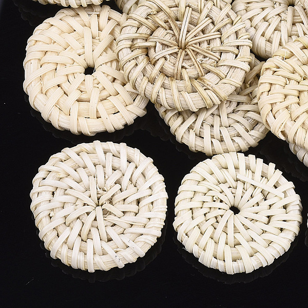 

PandaHall Handmade Reed Cane/Rattan Woven Beads, For Making Straw Earrings and Necklaces, No Hole/Undrilled, Flat Round, Lemon Chiffon..., Yellow