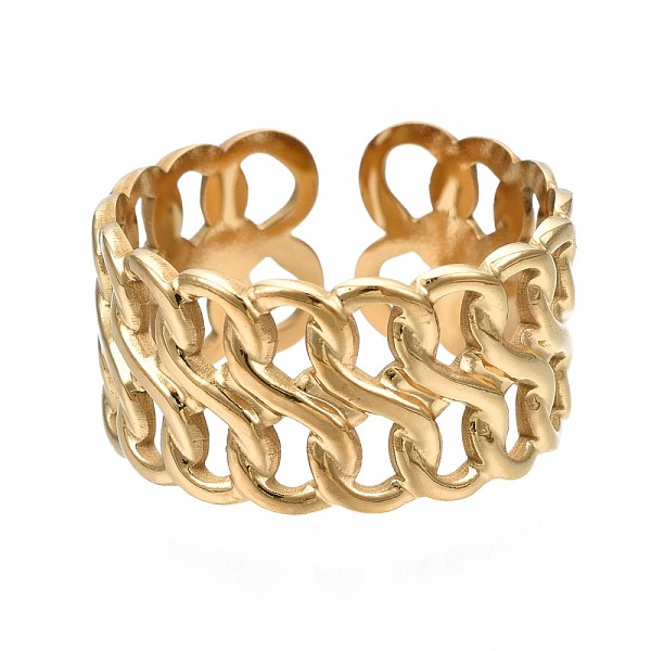 

PandaHall 304 Stainless Steel Curb Chain Open Cuff Ring, Chunky Hollow Ring for Women, Golden, US Size 6 3/4(17.1mm) 304 Stainless Steel