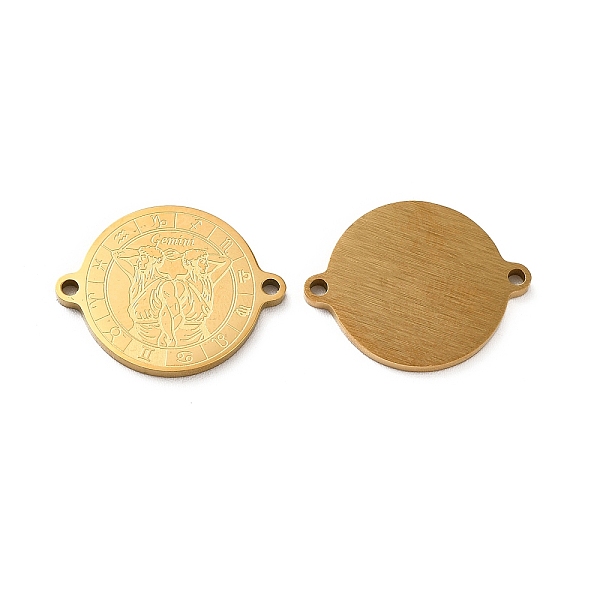 

PandaHall Ion Plating(IP) 304 Stainless Steel Connector Charms, Real 18K Gold Plated, Flat Round with Constellation, Gemini, 20x16x1mm, Hole...