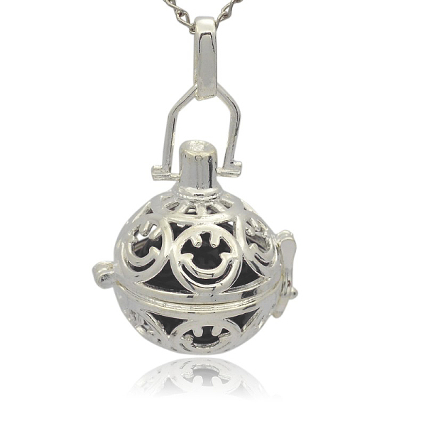 

PandaHall Silver Color Plated Brass Hollow Round Cage Pendants, with No Hole Spray Painted Brass Round Ball Beads, Black, 35x25x21mm, Hole...