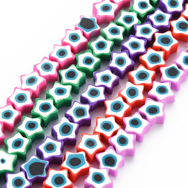 

PandaHall Handmade Polymer Clay Bead Strands, Star with Evil Eye, Mixed Color, 8.5~9x8.5~9x4~4.5mm, Hole: 1.6mm, about 40pcs/strand, 12.01..., Multicolor