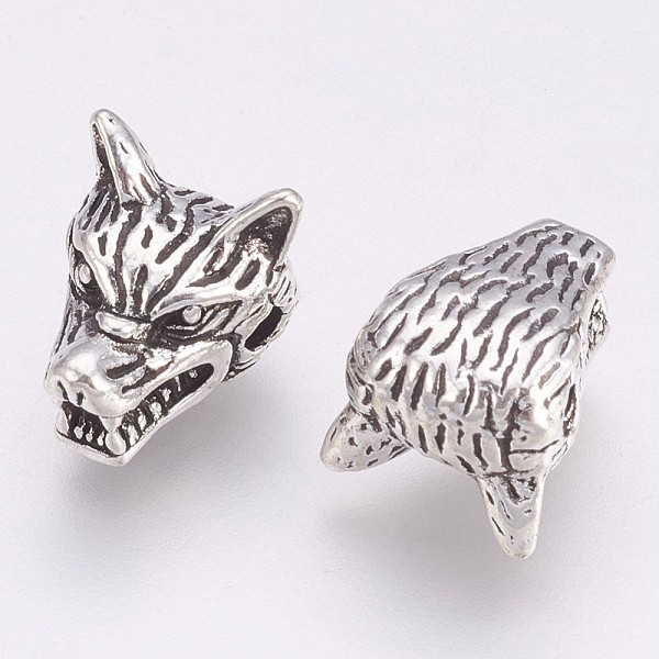 

PandaHall Tibetan Style Alloy Beads, Wolf Head, Antique Silver, 9.5x13mm, Hole: 2mm Alloy Other Animal