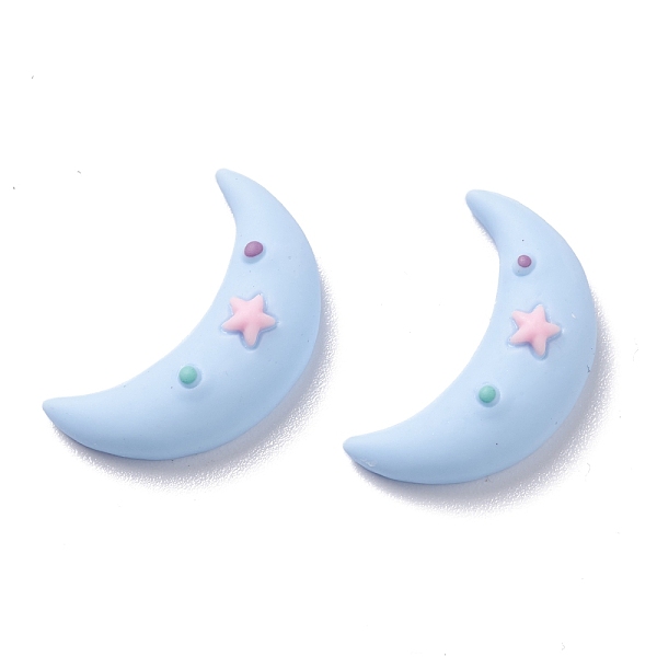PandaHall Opaque Resin Cabochons, Moon with Star, Light Sky Blue, 24x15x6mm Resin Moon