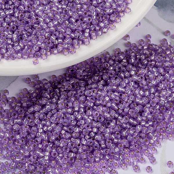 

PandaHall MIYUKI Round Rocailles Beads, Japanese Seed Beads, 15/0, (RR574) Dyed Lilac Silverlined Alabaster, 1.5mm, Hole: 0.7mm, about..., Purple