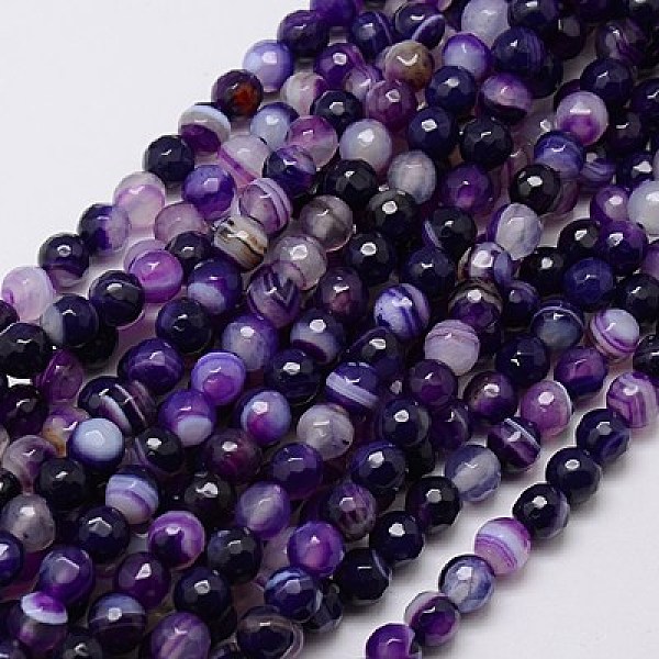 

PandaHall Natural Striped Agate/Banded Agate Beads Strands, Faceted, Dyed, Round, Indigo, 6mm, Hole: 1mm Banded Agate Round Purple