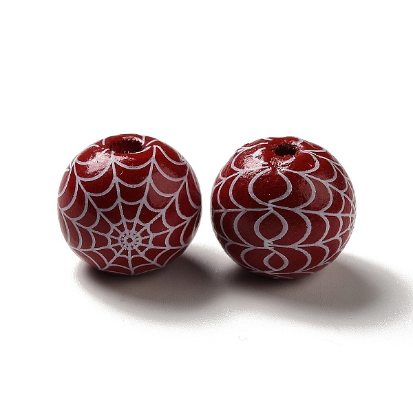 

PandaHall Halloween Printed Spider Webs Colored Wood European Beads, Large Hole Beads, Round, Dark Red, 16mm, Hole: 4mm Wood Round