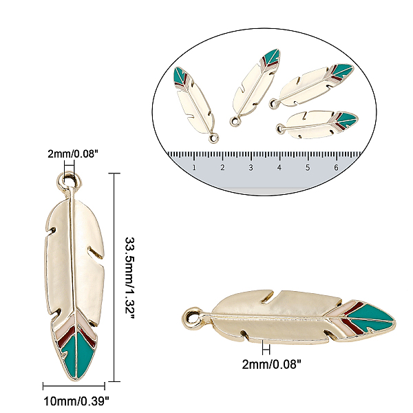 

PandaHall CHGCRAFT 40Pcs Alloy Enamel Pendants, Feather, Golden, 33.5x10x2mm, Hole: 2mm Alloy+Enamel Feather