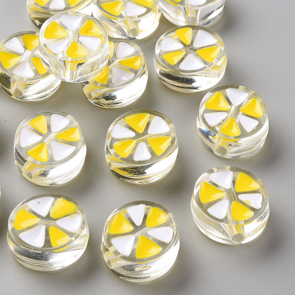 

PandaHall Transparent Enamel Acrylic Beads, Flat Round with Triangle, Yellow, 20x9mm, Hole: 3.5mm Acrylic Flat Round Yellow