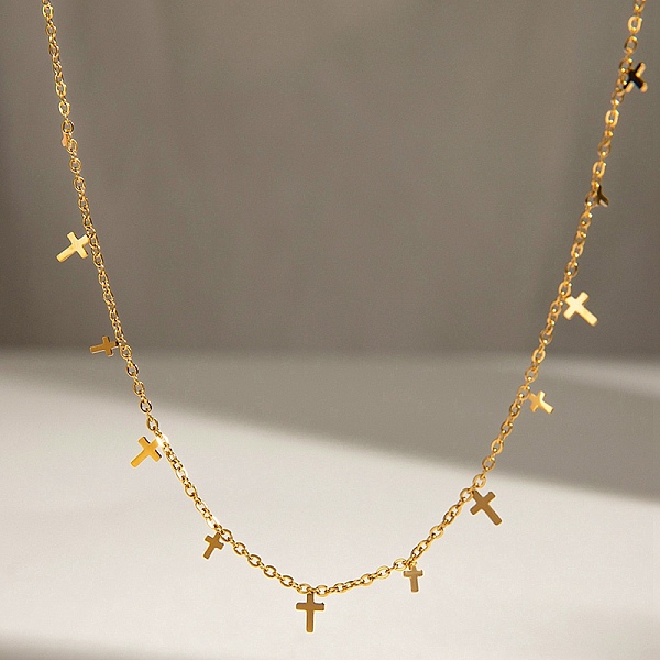 Religion 304 Stainless Steel Cable Chain Cross Tassel Necklaces for Women