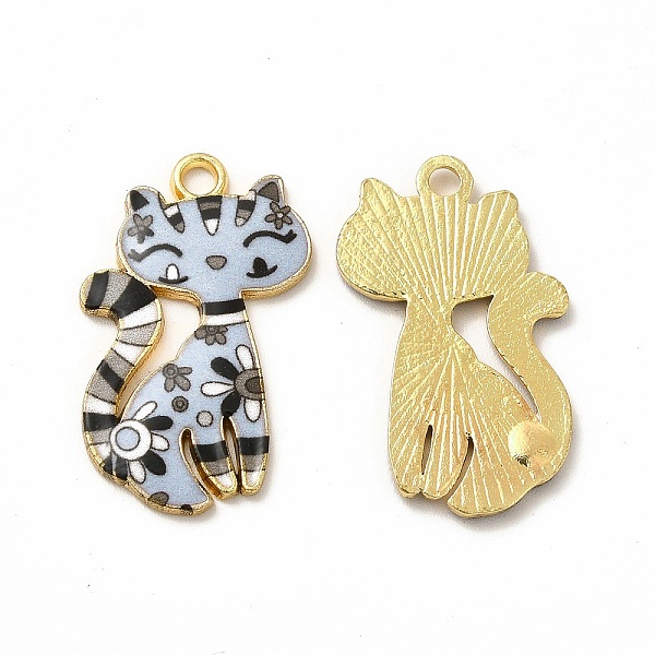 

PandaHall Printed Alloy Pendants, Lead Free & Cadmium Free & Nickel Free, Cat Charm, Golden, Light Blue, 26x17x2mm, Hole: 2mm Alloy Cat...