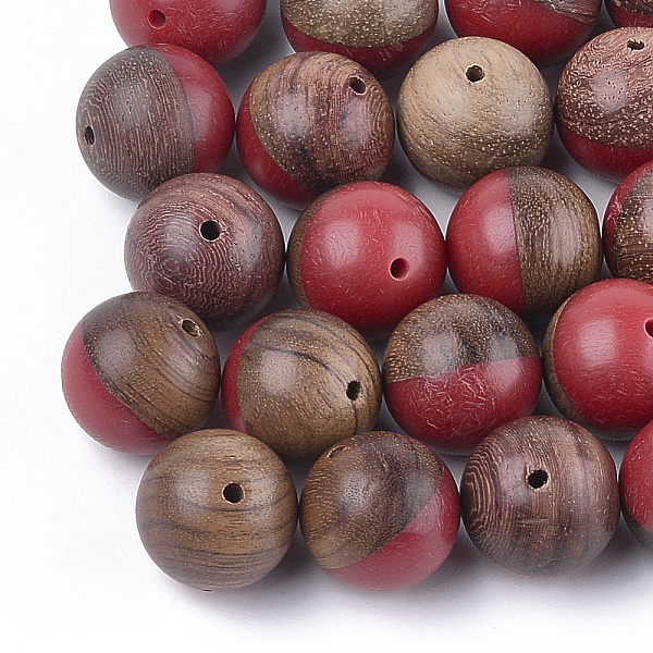 

PandaHall Resin & Walnut Wood Beads, Round, Red, 15~15.5mm, Hole: 1.6mm Resin+Wood Round Red