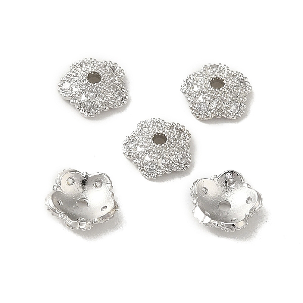 

PandaHall Rack Plating Brass Beads Caps, with Clear Cubic Zirconia, Long-Lasting Plated, Lead Free & Cadmium Free, Flower, Platinum, 6x6x2mm...