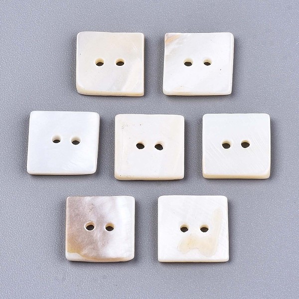 

PandaHall 2-Hole Freshwater Shell Buttons, Square, Seashell Color, 12x12x2mm, Hole: 1.4mm Shell Square