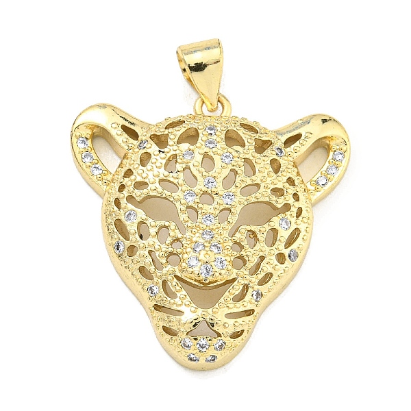 

PandaHall Brass Micro Pave Cubic Zirconia Pendants, Leopard Head Charms, Real 18K Gold Plated, 24x23.5x5.5mm, Hole: 4x3.5mm Brass+Cubic..., Clear