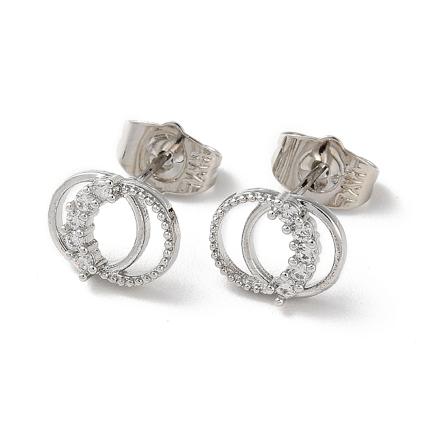 

PandaHall Brass Rhinestone Stud Earrings, Double Rings, Platinum, 8x10mm Rhinestone Ring