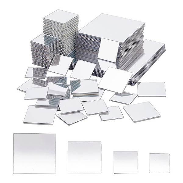 

PandaHall PH 100pcs Self Adhesive Acrylic Mirror, 4 Sizes Flexible Square Mirror Sheets Wall Stickers Craft Mirror Tiles Reflective Mirror..., Multicolor