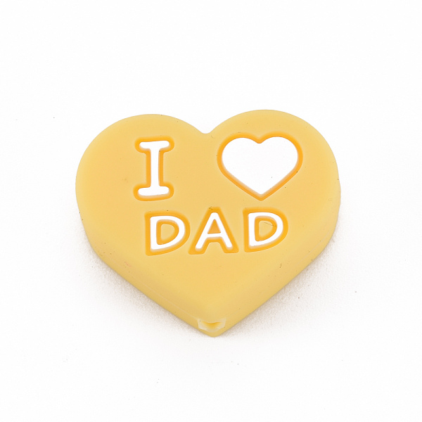 

PandaHall Food Grade Eco-Friendly Silicone Focal Beads, Chewing Beads For Teethers, DIY Nursing Necklaces Making, Heart with Word I Love DAD...