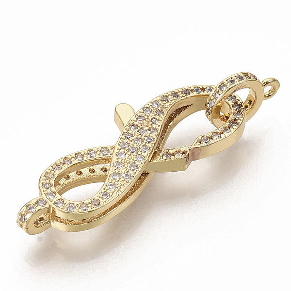 

PandaHall Brass Micro Pave Clear Cubic Zirconia Lobster Claw Clasps, with Tube Bails, Number 8, Real 16K Gold Plated, 32x13x5.5mm, Hole...