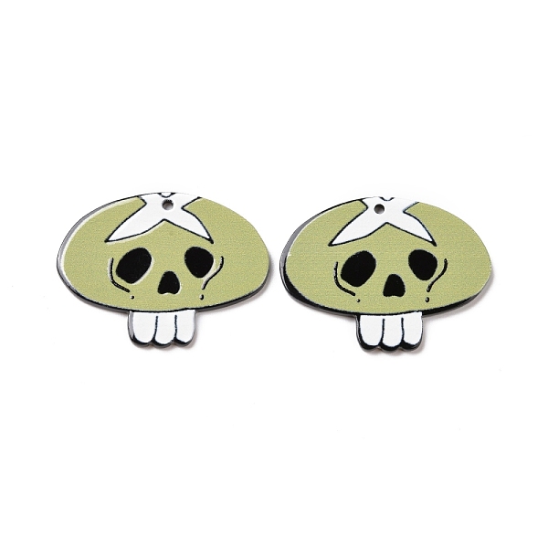 

PandaHall Halloween Printed Acrylic Pendants, Skull Style, Mushroom Pattern, 39.5x30x2.2mm, Hole: 1.8mm Acrylic Mushroom