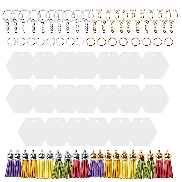 PandaHall DIY Tassel Keychain Making Kit, Including Iron Jump Rings & Split Key Rings, Hexagon Acrylic Blank Big Pendants, Faux Suede Tassel...