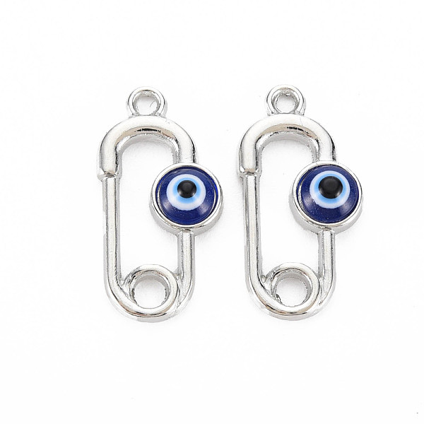 

PandaHall Alloy Enamel Pendants, Platinum, Cadmium Free & Lead Free, Safety Pin Shape with Evil Eye, Dark Blue, 23x11.5x4mm, Hole: 1.6mm...