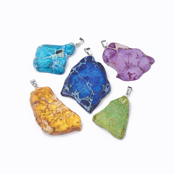 

PandaHall Natural Regalite/Imperial Jasper/Sea Sediment Jasper Pendants, with Platinum Tone Iron Findings, Dyed, Nuggets, Mixed Color..., Multicolor