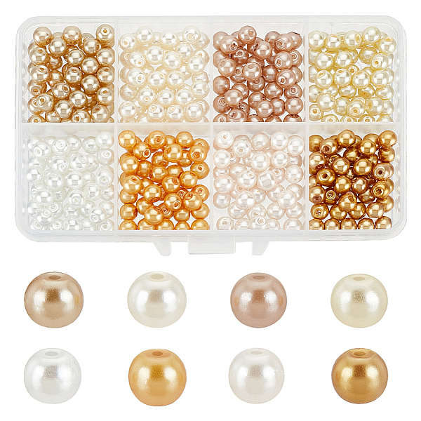

PandaHall PH 320pcs 6mm Glass Pearl Beads 8 Champagne Color Series Pearl Beads, Round Pearl Craft Beads Pearlized Loose Spacer Beads for..., Multicolor