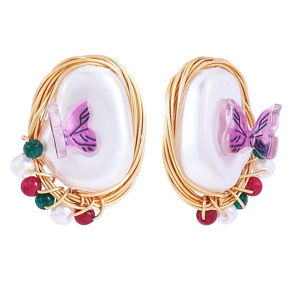 

PandaHall Shell Pearl with Acrylic Butterfly Stud Earrings, Golden Brass Wire Wrap Jewelry for Women, Colorful, 19x17mm, Pin: 0.7mm Shell...