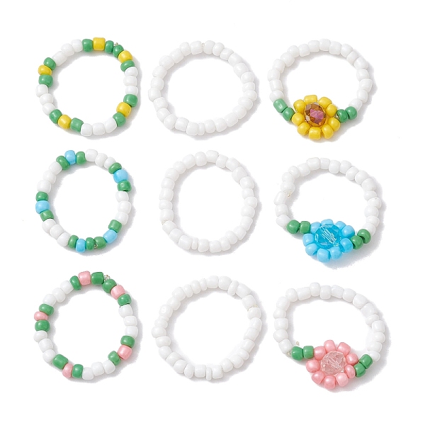 

PandaHall 3Pcs 3 Style Glass Seed Beaded Stretch Rings, Flower Stackable Finger Rings, Mixed Color, Inner Diameter: 17.8~18mm, 1Pc/style...