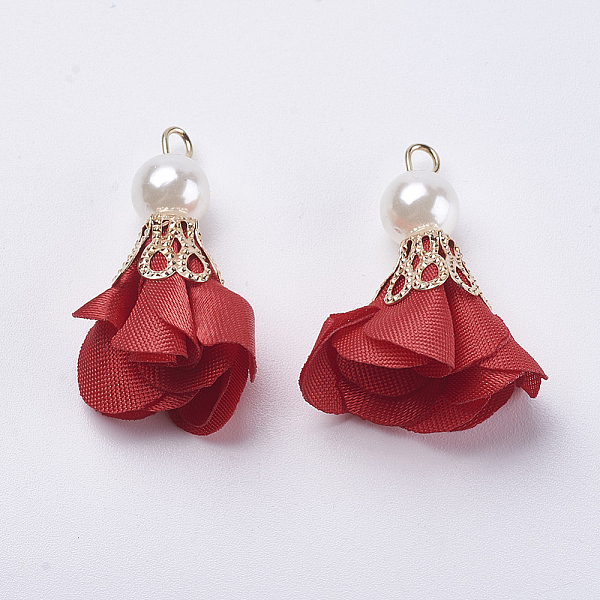 

PandaHall Nylon Pendant Decorations, with Iron Findings, and Acrylic Pearl Beads, Flower, Light Gold, Red, 30x27mm, Hole: 2mm Nylon Flower...