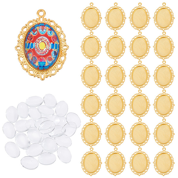 

PandaHall DIY Blank Oval Pendant Making Kit, Including Tibetan Style Alloy Pendant Cabochon Settings, Glass Cabochons, Golden, 60Pcs/box...