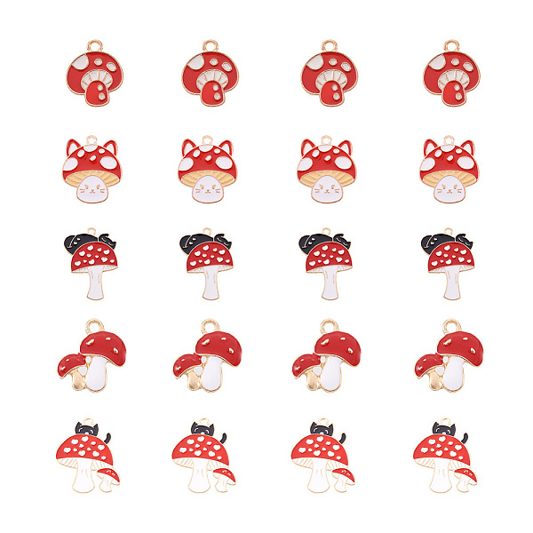 

PandaHall Cheriswelry 20Pcs 5 Style Light Gold Alloy Enamel Pendants, Cadmium Free & Lead Free, Mushroom, Red, 18.5~31x16~26x1.5~2.5mm, Hole...