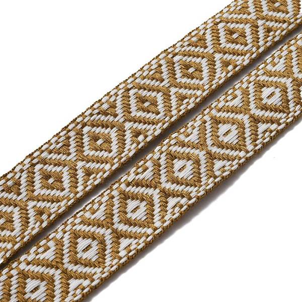 

PandaHall Ethnic style Embroidery Polyester Ribbons, Jacquard Ribbon, Garment Accessories, Rhombus Pattern, Goldenrod, 7/8 inch(23mm)..., Gold