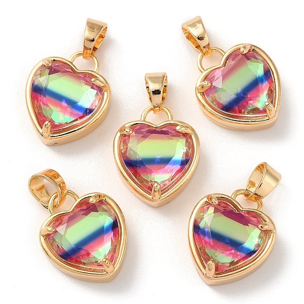 

PandaHall K9 Glass Pendants, with Golden Tone Brass Findings, Faceted, Heart Charms, Colorful, 18x15x7.7mm, Hole: 5x3mm K9 Glass Heart..., Multicolor