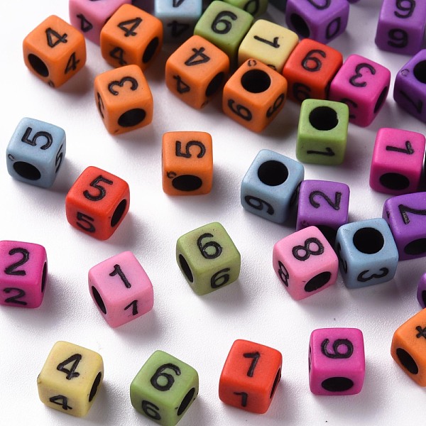 

PandaHall Opaque White Acrylic Beads, Cube with Number, Mixed Color, 6x6x6mm, Hole: 3.5mm, about 3000pcs/500g Acrylic Cube Multicolor