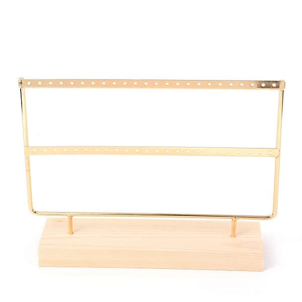 

PandaHall Two Layer Iron Earring Display, Jewelry Display Rack, with Wood Findings Foundation, BurlyWood, 27.1x6.9x20cm Wood Orange