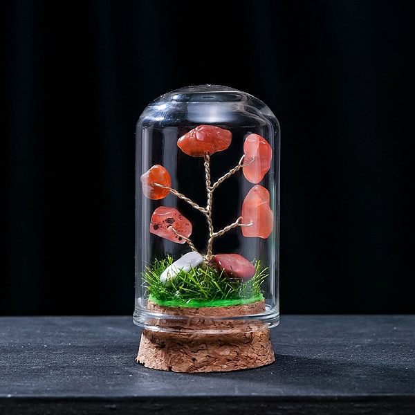 

PandaHall Natural Carnelian Display Decorations, Miniature Plants, with Glass Cloche Bell Jar Terrarium and Cork Base, Tree, 30x57mm...