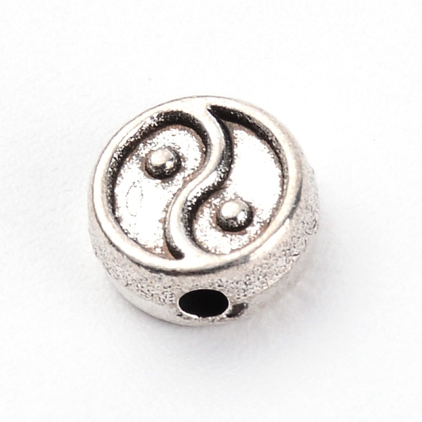 

PandaHall Zinc Alloy Beads, Flat Round with YinYang, Antique Silver, 8.5x4mm, Hole: 1.6mm Alloy Flat Round