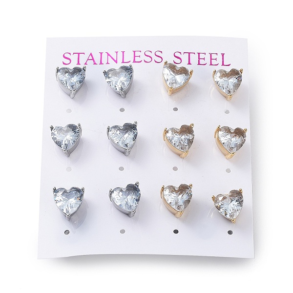 

PandaHall 6 Pair 2 Color Heart Cubic Zirconia Stud Earrings, Golden & Stainless Steel Color 304 Stainless Steel Earrings, Clear, 9x9mm, 3...