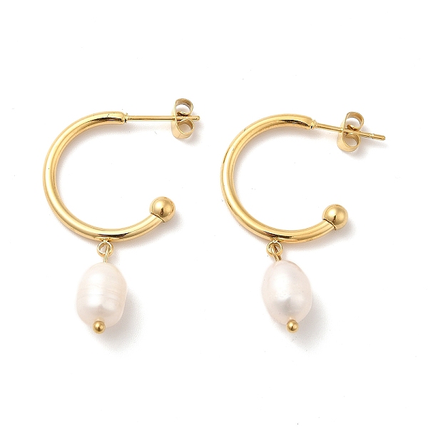 

PandaHall Natural Pearl Dangle Stud Earrings, Ion Plating(IP)304 Stainless Steel Half Hoop Earrings for Women, Golden, 36mm, Pin: 0.8mm...