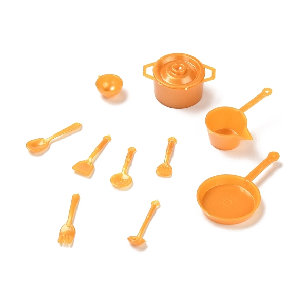 

PandaHall 10Pcs DIY Plastic Miniature Kitchenware Set, for Children Kitchen Tableware Toys, Goldenrod, 14~55x7~37x3~17mm, Hole: 1~2mm..., Gold