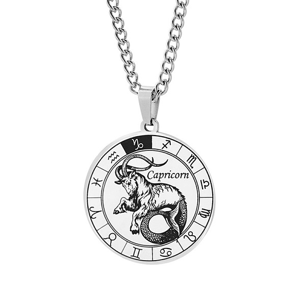 

PandaHall Unisex 201 Stainless Steel Constellation Pendant Necklaces, with Curb Chains, Laser Engraved Pattern, Flat Round, Capricorn, 13.19...