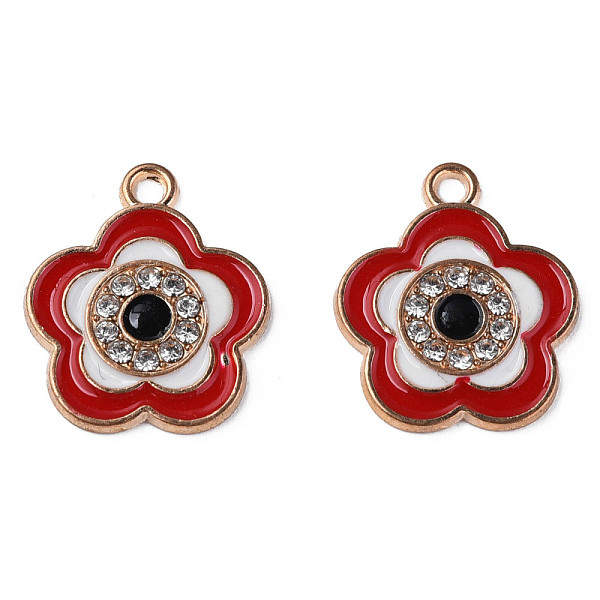 

PandaHall Alloy Enamel Pendants, with Crystal Rhinestone, Cadmium Free & Lead Free, Light Gold, Flower, Red, 18x15.5x1.5mm, Hole: 1.6mm...
