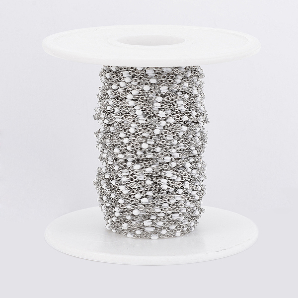 

PandaHall 304 Stainless Steel Cable Chains, Soldered, with Spool, with Enamel, Oval, Stainless Steel Color, White, Links: 2x1.5x0.5mm, about...