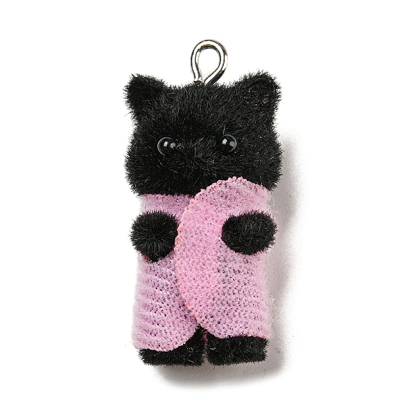 

PandaHall Flocking Opaque Resin Pendants, Cat in Pink Clothes Charms with Platinum Tone Iron Loops, Black, 35x16.5x16mm, Hole: 2mm...