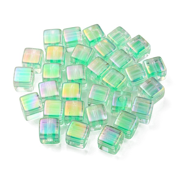 

PandaHall UV Plating Transparent Acrylic European Beads, Large Hole Beads, Cube, Spring Green, 13.5x13.5x13.5mm, Hole: 4mm Acrylic Cube